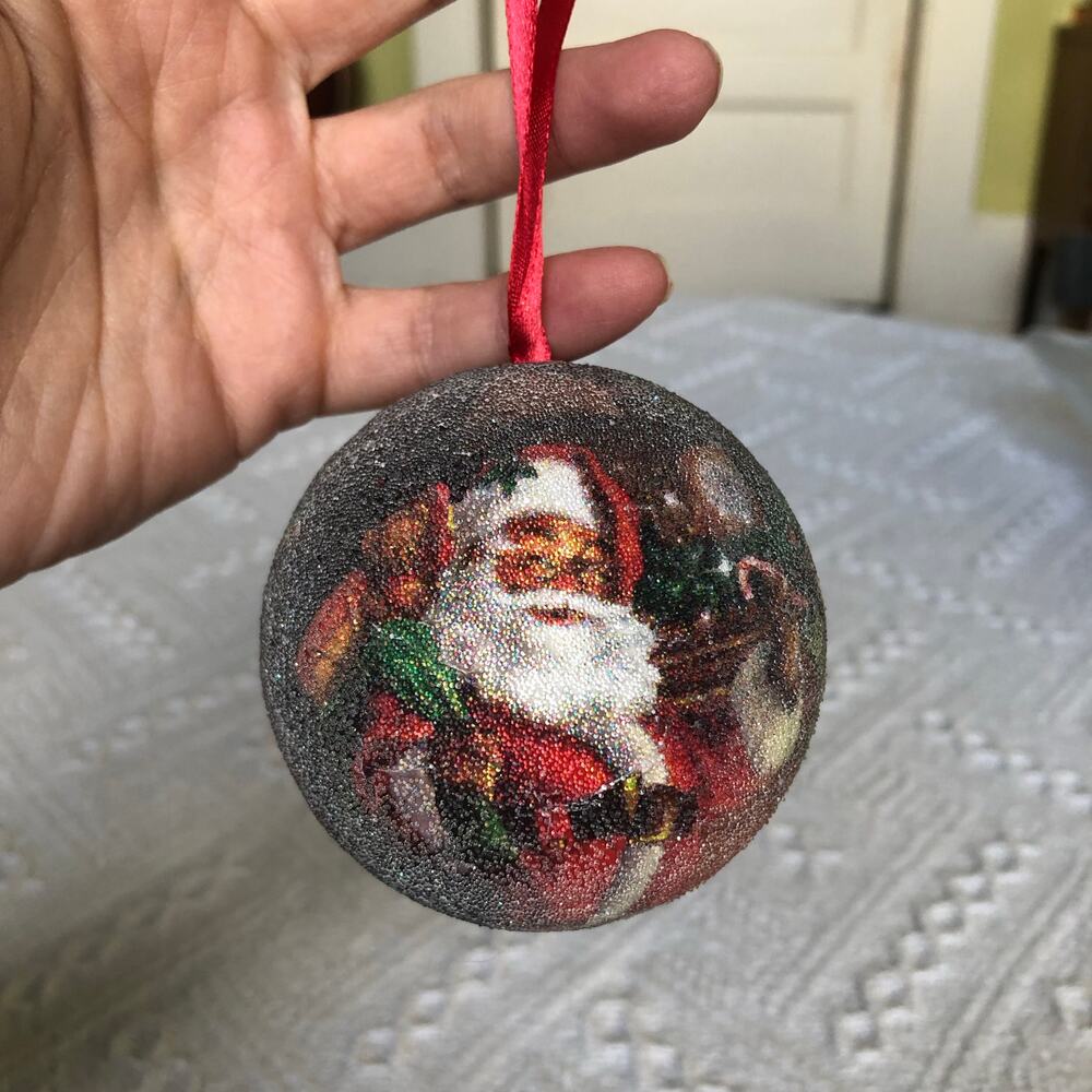 Vintage 1980s–1990s Sugar-Coated‎ Old World Santa Foam Ball Ornament 3"